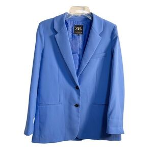 Zara Purplish Blue Classic Blazer Size Medium Corpcore Layering Versatile‎ Chic